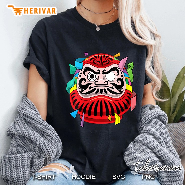 Womens Japanese Good Luck Symbol Daruma Doll V-Neck Ladies Tee