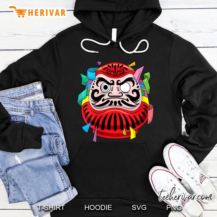 Womens Japanese Good Luck Symbol Daruma Doll V-Neck Hoodie