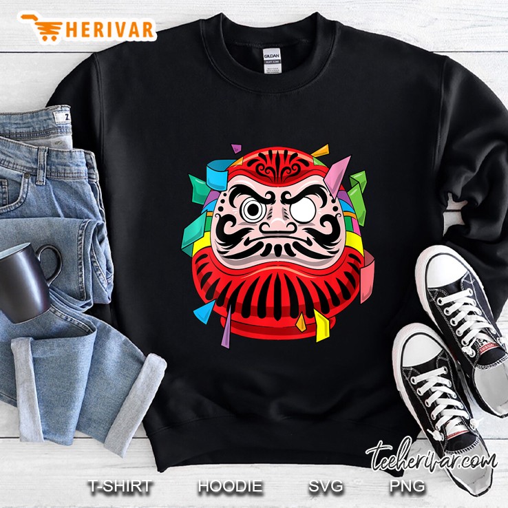 Womens Japanese Good Luck Symbol Daruma Doll V-Neck Sweatshirt