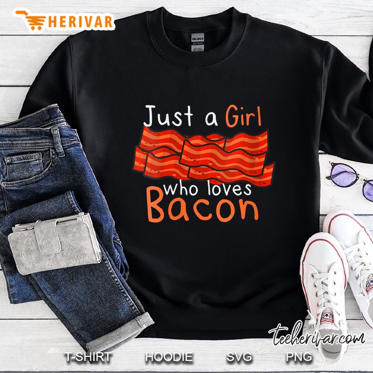 Womens Just A Girl Who Loves Bacon Funny Keto Ketogenic Diet Foodie V-Neck Mugs