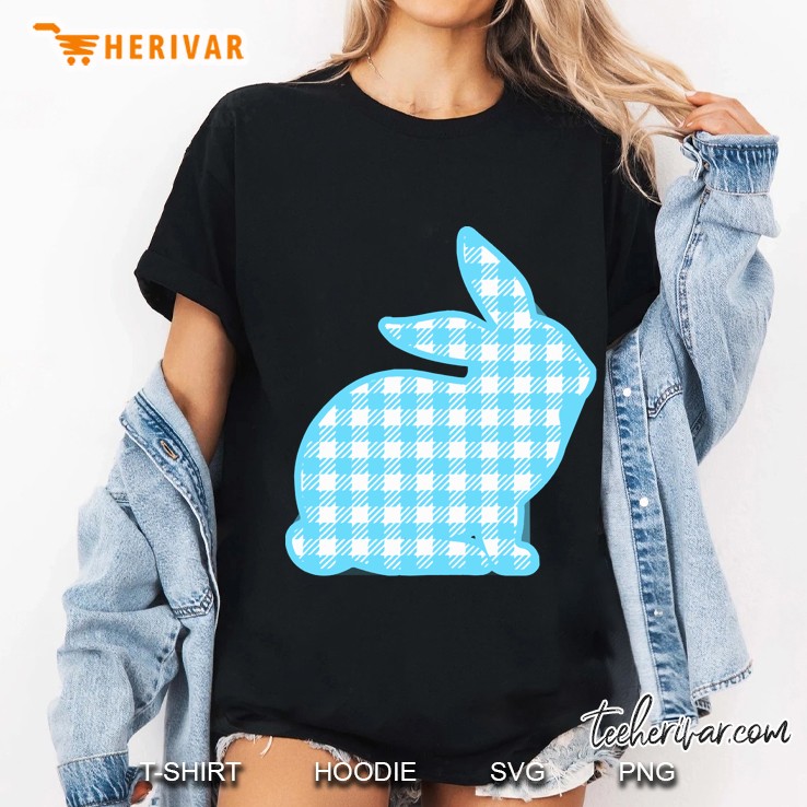 Easter Bunny Blue Plaid Rabbit Happy Egg Hunt Ladies Tee
