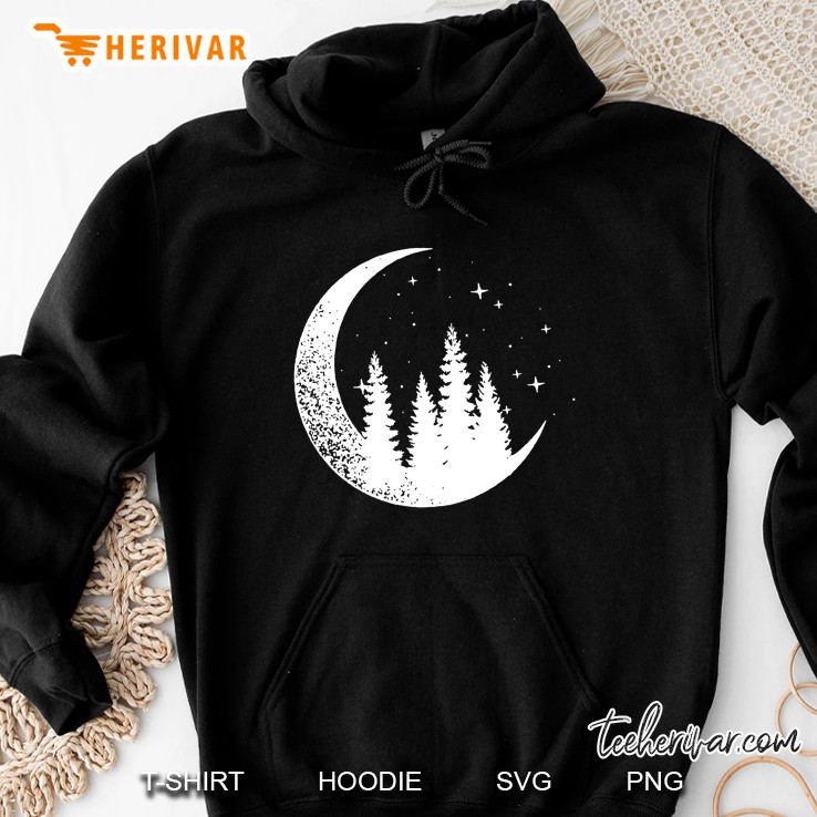 Crescent Moon With Trees Silhouette And Stars Hoodie