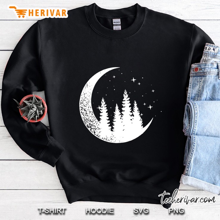 Crescent Moon With Trees Silhouette And Stars Sweatshirt