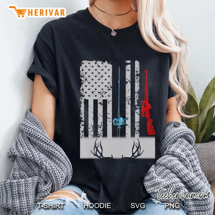 Fishing Rod Hunting Rifle American Flag Ladies Tee