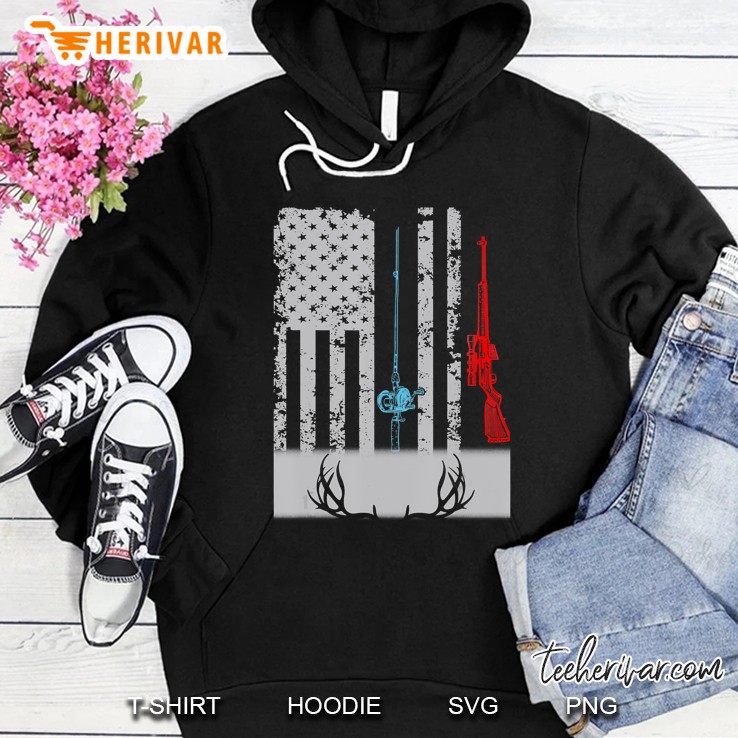 Fishing Rod Hunting Rifle American Flag Hoodie