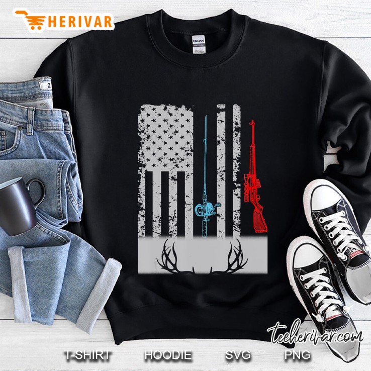 Fishing Rod Hunting Rifle American Flag Sweatshirt