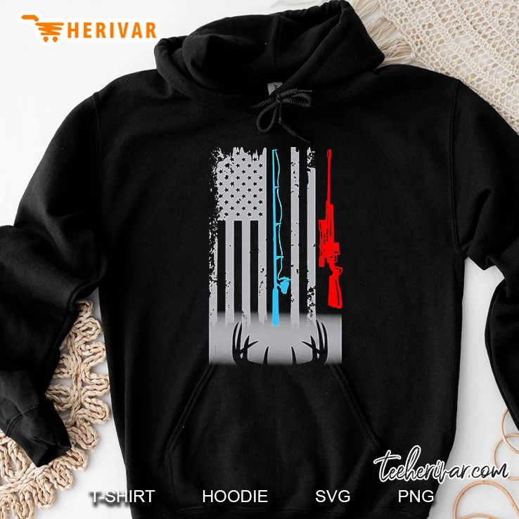 Fishing Rod Shotgun Deer Flag Hoodie