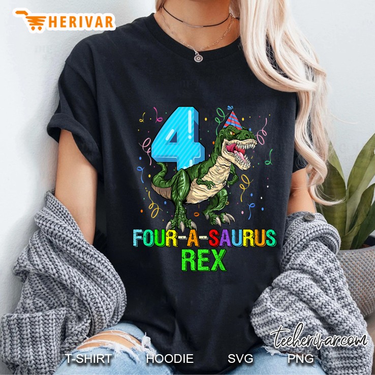 Kids 4 Year Old Boy 4Th Birthday Dinosaur Ladies Tee