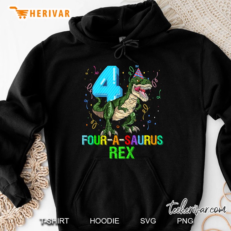 Kids 4 Year Old Boy 4Th Birthday Dinosaur Hoodie