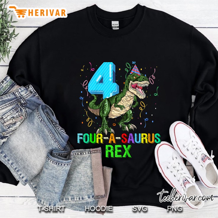 Kids 4 Year Old Boy 4Th Birthday Dinosaur Sweatshirt