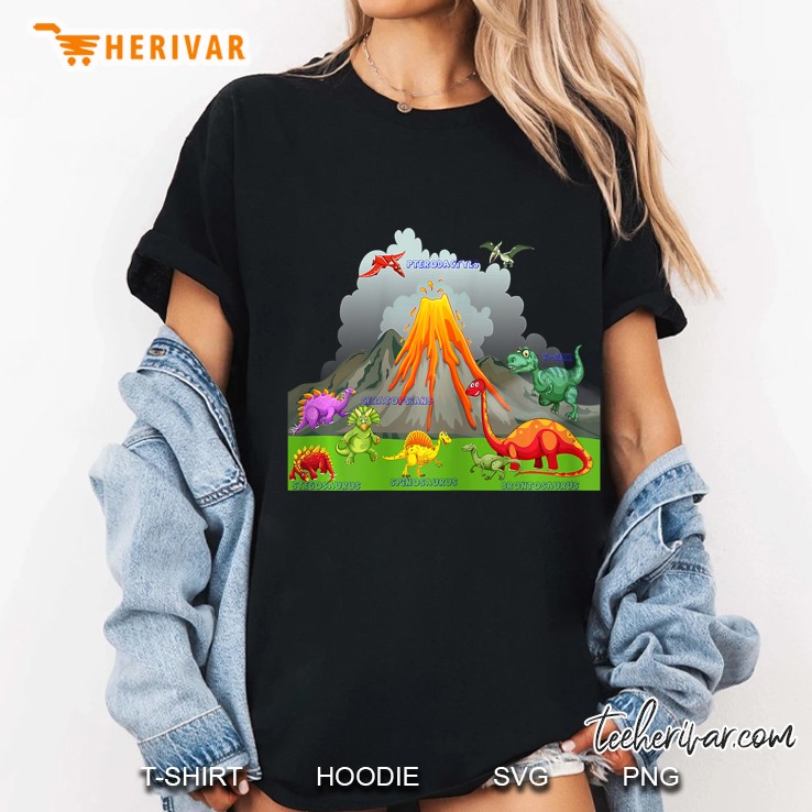 Prehistoric Landscape Dinosaurs Volcano Mountains Ladies Tee