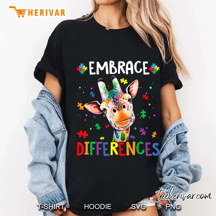 Embrace Differences Puzzle Piece Autism Giraffe Hoodie