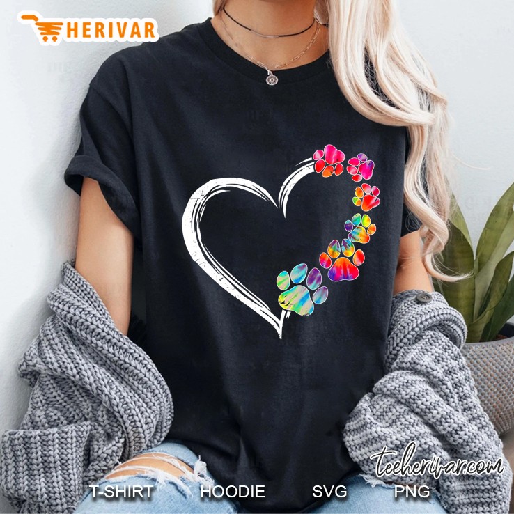 Tie Dye Dog Paws Heart Costume Cute Dog Ladies Tee