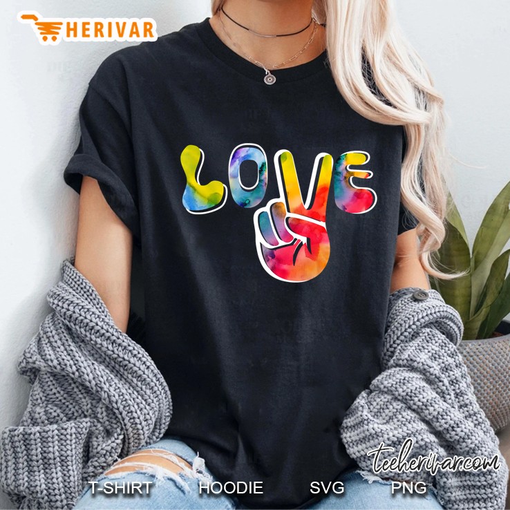 Love Peace Sign Retro 60S 70S Hippie Hand Tie Dye Ladies Tee
