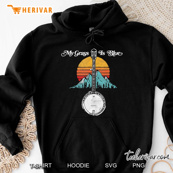 My Grass Is Blue Retro Rocky Mountain Banjo Bluegrass Tank Top Hoodie