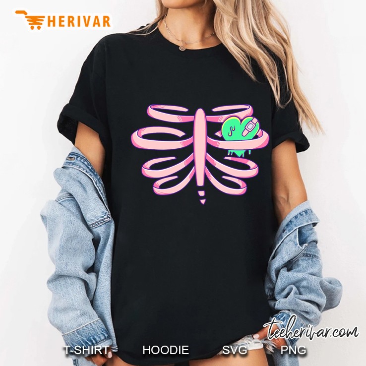 Menhera Clothing Pastel Goth Kawaii Heart Ribcage Shirt Ladies Tee