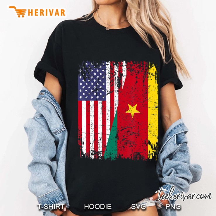 Cameroonian Roots Half American Flag Cameroon Flag Ladies Tee