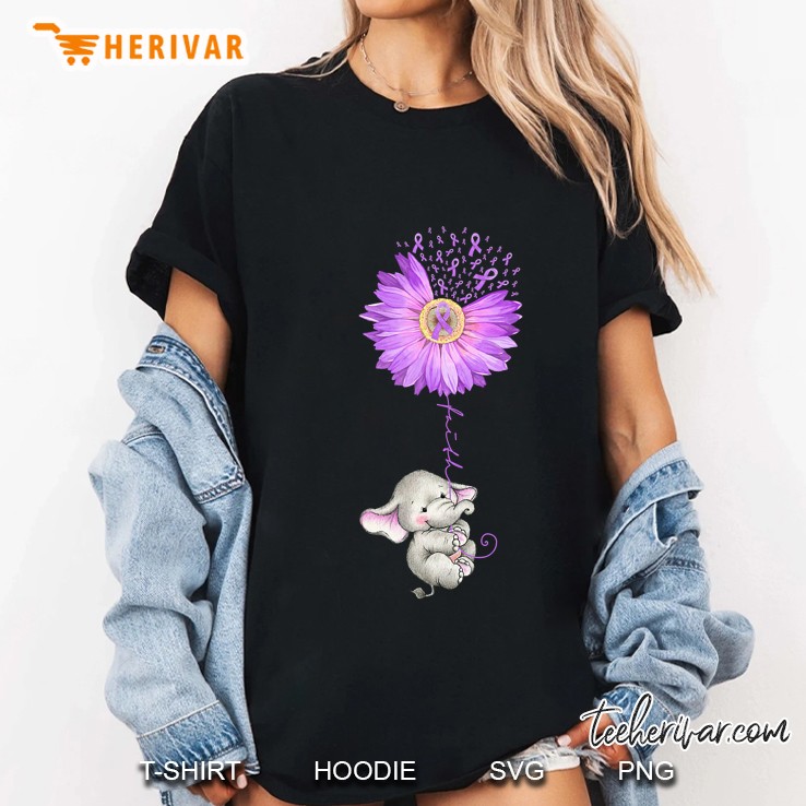 Faith Elephant Holding Purple Sunflower Epilepsy Awareness Ladies Tee
