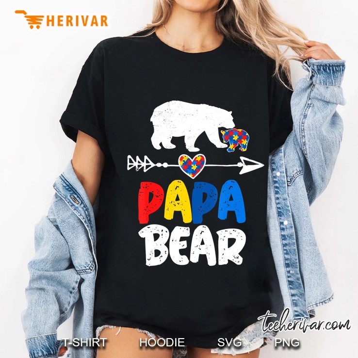 Funny Papa Bear Papa Autism Awareness Support Gift Ladies Tee