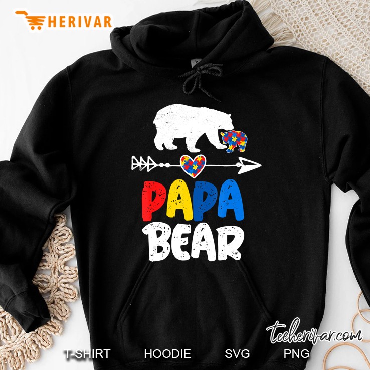 Funny Papa Bear Papa Autism Awareness Support Gift Hoodie