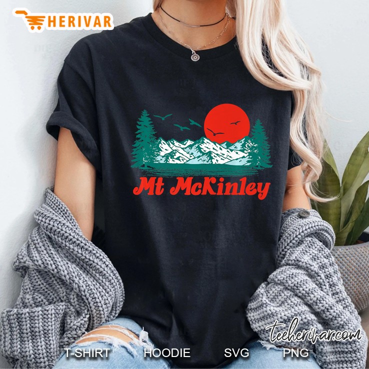 Retro Mount Mckinley Mountain Trees & Sun Scene Graphic Premium Ladies Tee