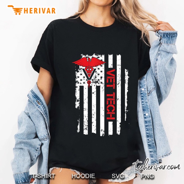 Vet Tech Usa Flag Pets Veterinarians Animal Lovers Gift Ladies Tee