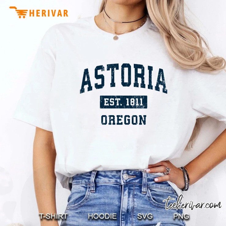 Astoria Oregon Or Vintage Sports Design Navy Print Ladies Tee