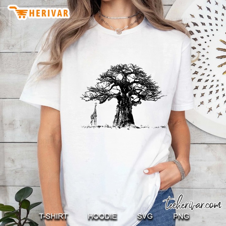 Baobab Tree And Giraffe African Wildlife Ladies Tee