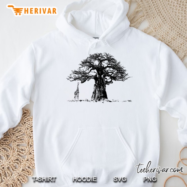 Baobab Tree And Giraffe African Wildlife Hoodie