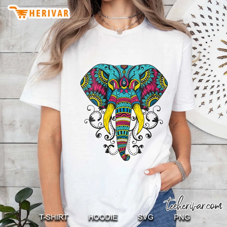 Womens Elephant Art Cute Artistic Elephants Zoo Safari Animal Gift V-Neck Ladies Tee