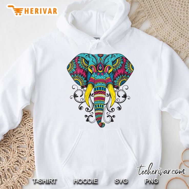 Womens Elephant Art Cute Artistic Elephants Zoo Safari Animal Gift V-Neck Hoodie