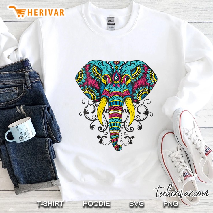 Womens Elephant Art Cute Artistic Elephants Zoo Safari Animal Gift V-Neck Sweatshirt