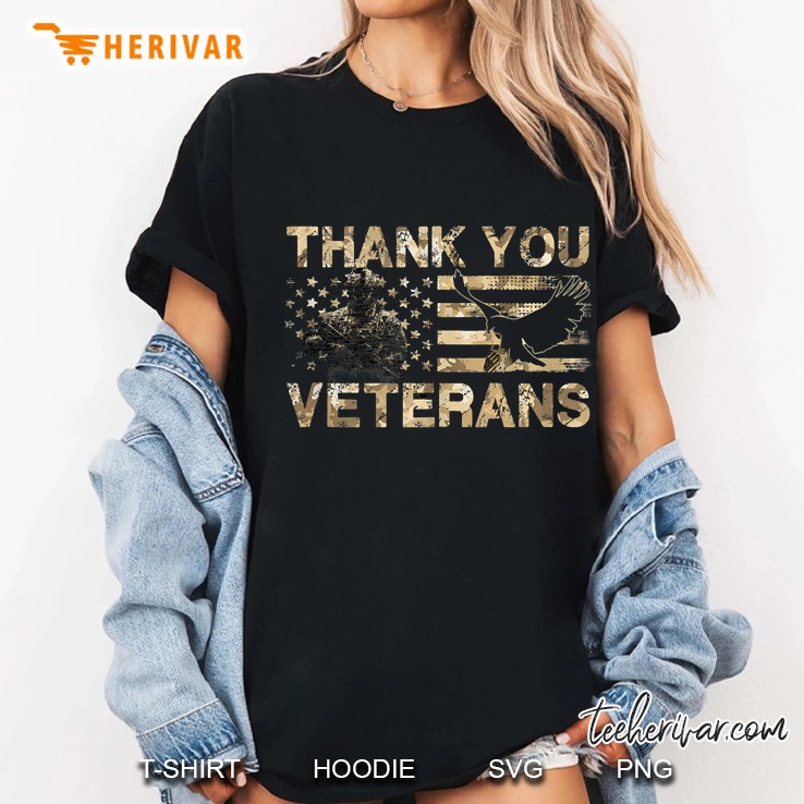 American Flag Shirt Thank You Veterans Military Camo Tank Top Hoodie