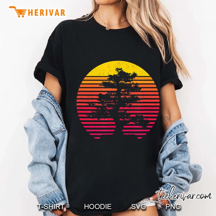 Bonsai Tree Japanese Zen Buddhist Tree Retro Sunset Ladies Tee