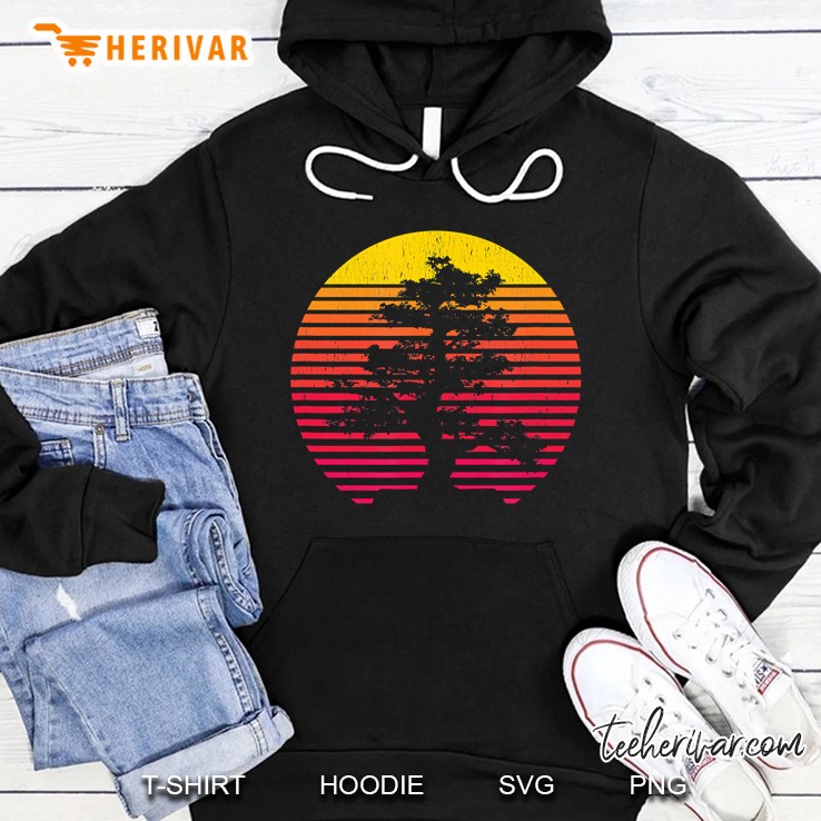 Bonsai Tree Japanese Zen Buddhist Tree Retro Sunset Hoodie