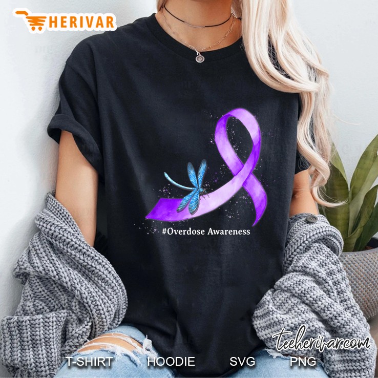 Hippie Dragonfly Purple Ribbon Overdose Awareness Ladies Tee