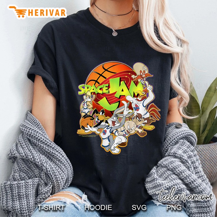 Kids Space Jam Group Shot Basketball Logo Ladies Tee