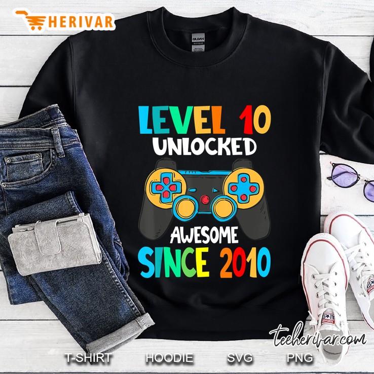 Level 10 Unlocked Awesome Since 2010-10Th Birthday Gamer Sweatshirt