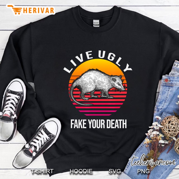 Live Ugly Fake Your Death Funny Opossum Retro Vintage Mugs