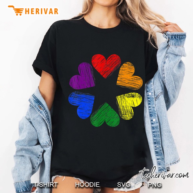 Rainbow Circle Of Hearts Love Gay Pride Lgbt Ladies Tee