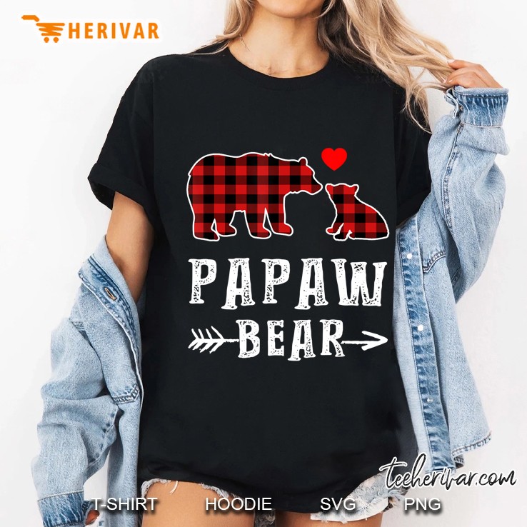 Red Plaid Papaw Bear One Cub Matching Buffalo Pajama Xmas Ladies Tee