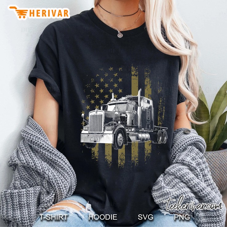 Trucker American Flag Big Rig Semi-Trailer Truck Driver Gift Premium Ladies Tee