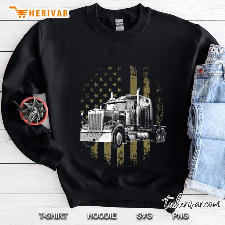 Trucker American Flag Big Rig Semi-Trailer Truck Driver Gift Premium Sweatshirt