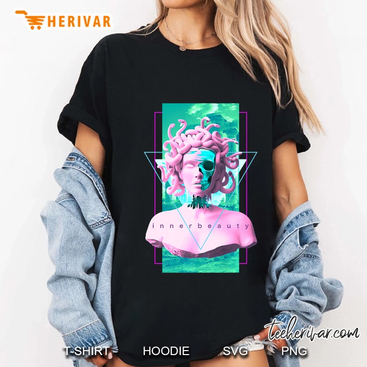 Vaporwave Medusa Statue With Skull Aesthetic Art Retro Premium Ladies Tee