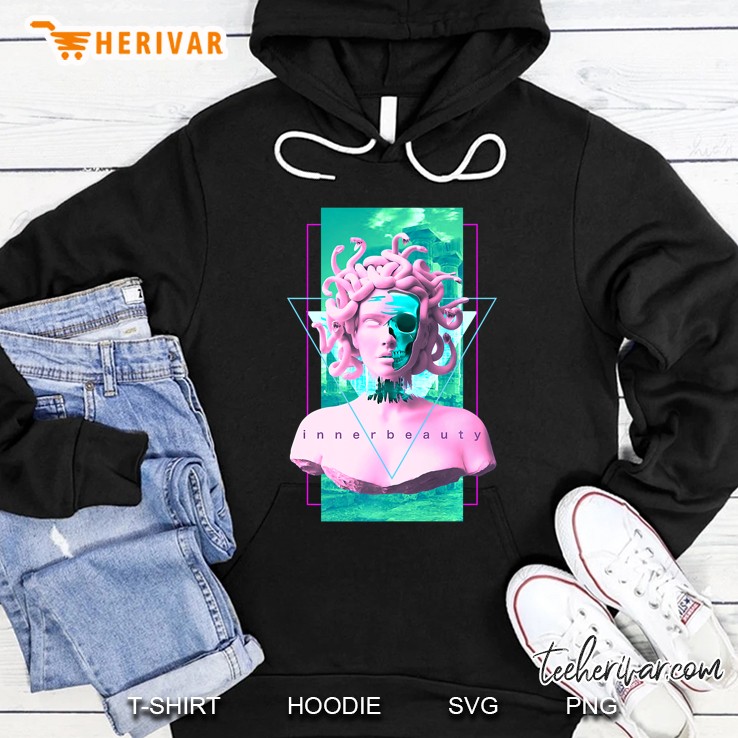 Vaporwave Medusa Statue With Skull Aesthetic Art Retro Premium Hoodie
