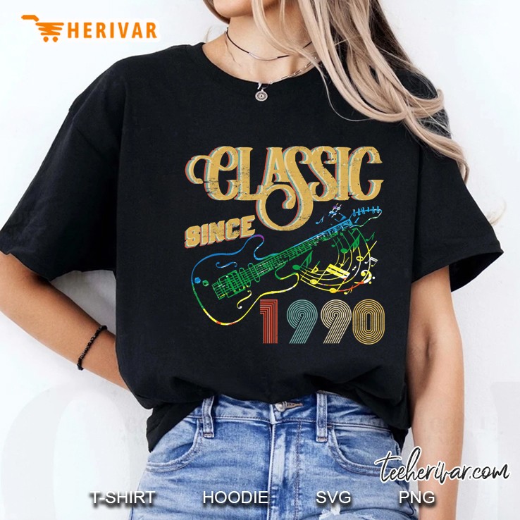 Vintage Made In 1990 30Th Birthday 30 Years Old Guitar Lover Ladies Tee