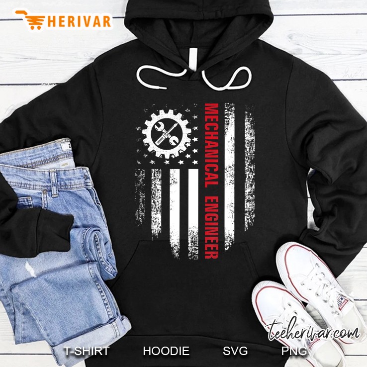 Vintage Usa Red White Mechanical Engineer American Flag Gift Hoodie