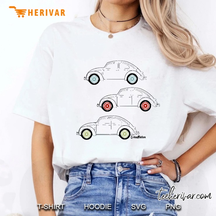 Vw Beetle Car Outline With Coloured Wheels Ladies Tee