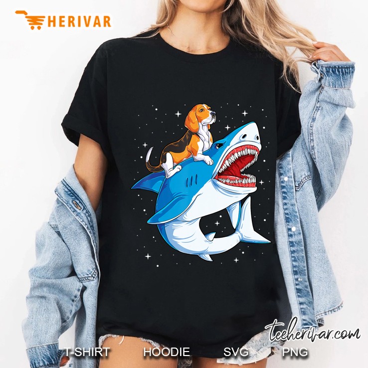 Beagle Riding Shark Jawsome Dog Lover Gifts Space Galaxy Ladies Tee