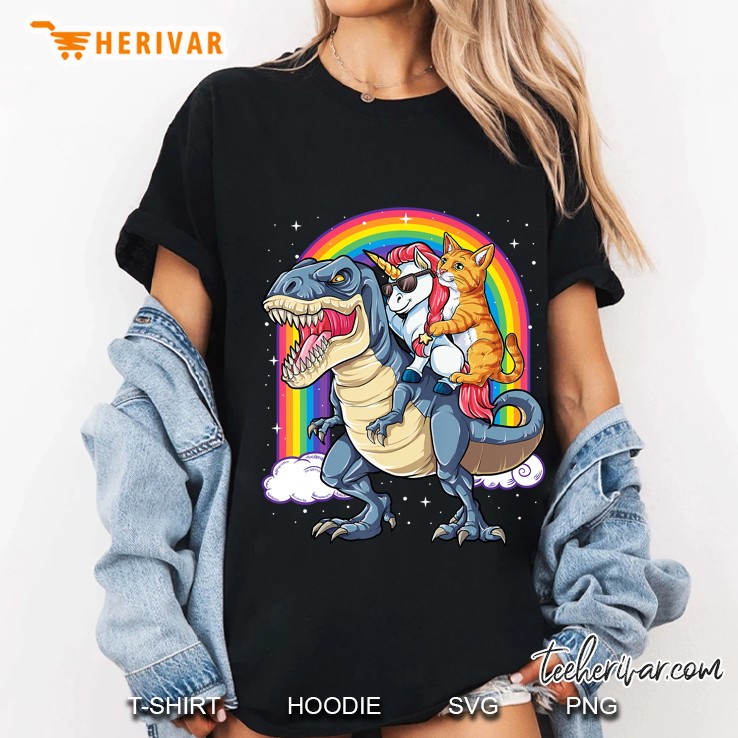 Cat Unicorn Dinosaur T Rex Kitten Lover Space Galaxy Ladies Tee